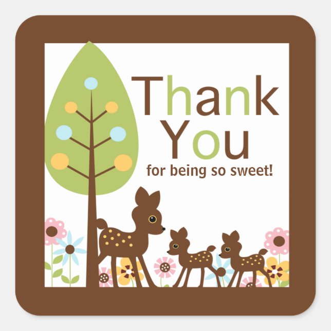 Sticker Carré Baby Deer Twins Multiples Baby showers Invitation (Devant)