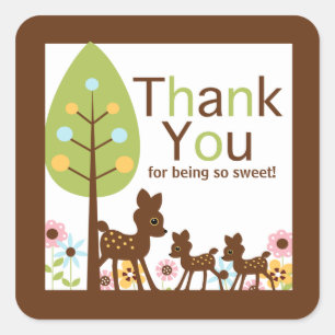 Sticker Carré Baby Deer Twins Multiples Baby showers Invitation