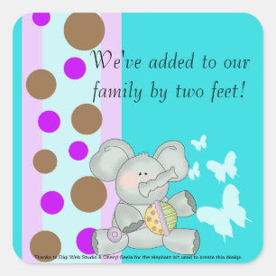 Sticker Carré Baby Elephant Turquoise Brown et violet