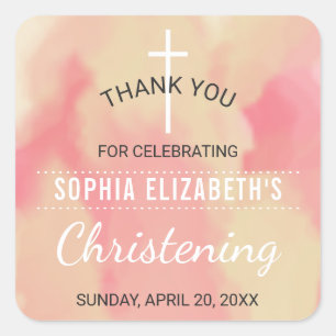 Sticker Carré Baby Girl Christening Merci
