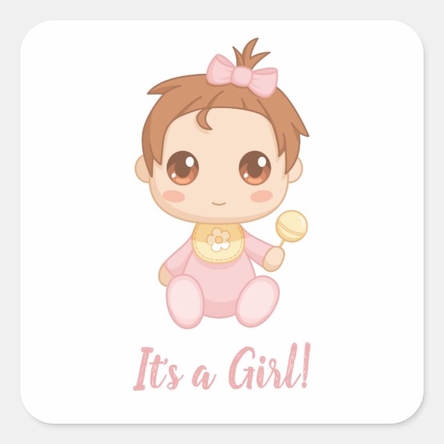Sticker Carré Baby Girl Pink Jumpsuit Texte personnalisé (Devant)