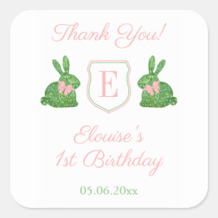 Sticker Carré Baby Girl Preppy Bunny Monogram Merci Favoriser