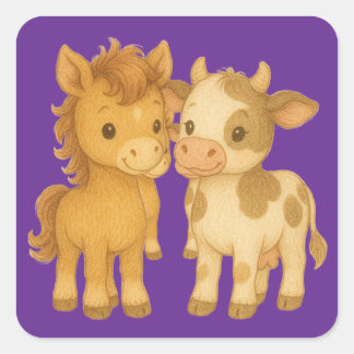 Sticker Carré Baby Horse and Baby Cow