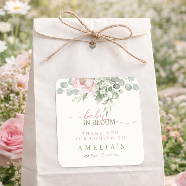 Sticker Carré Baby in Bloom Baby Girl Shower Thank You (Baby in Bloom Baby Girl Shower Thank You Square Sticker)