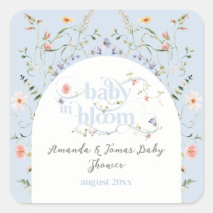 Sticker Carré Baby in Bloom Fleur sauvage Blue Boy Baby shower