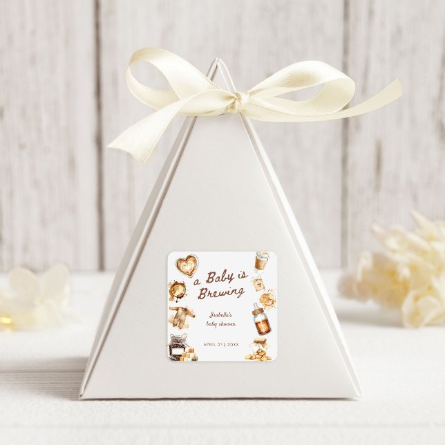 Sticker Carré Baby Is Brewing Coffee Brown Baby Shower (Créateur téléchargé)