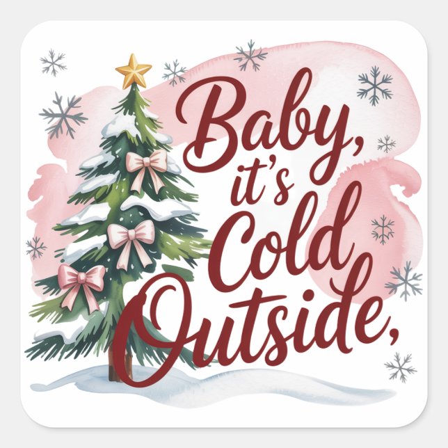 Sticker Carré Baby, It's Cold Outside Winter Baby Shower (Devant)