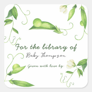 Sticker Carré Baby Little Pea Shower - Pour la bibliothèque de