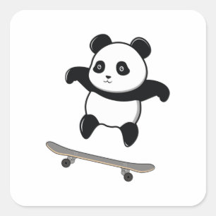 Sticker Carré Baby Panda Skateboard