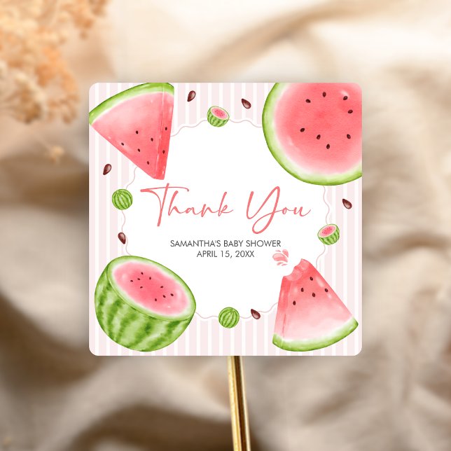 Sticker Carré Baby-Shopping Pastèque (Sweet Little Girl Watermelon Baby Shower Sticker)