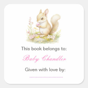 Sticker Carré Baby shower à écureuil de printemps