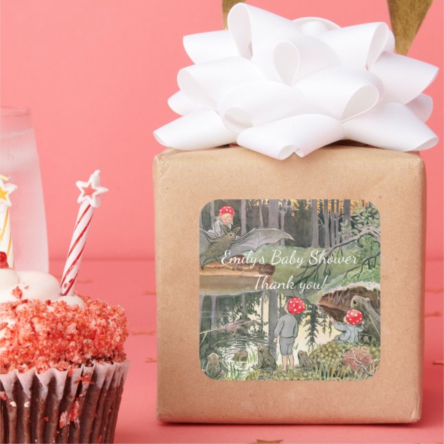 Sticker Carré Baby shower à la grenouille des champignons (Fête)