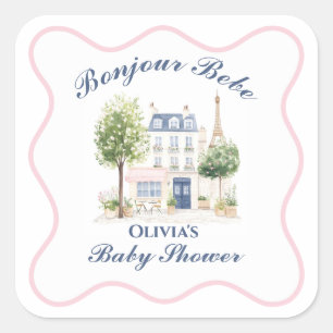 Sticker Carré Baby Shower à Paris Café Parisien Thé Party