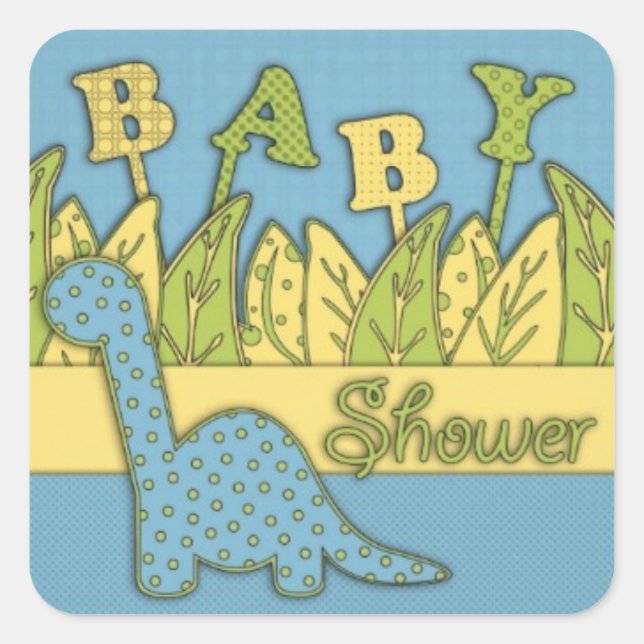 Sticker Carré Baby shower À Thème Cute Dinosaur (Devant)