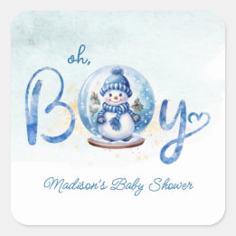 Sticker Carré Baby shower à thème Oh Boy Winter