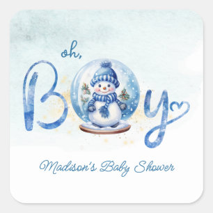 Sticker Carré Baby shower à thème Oh Boy Winter