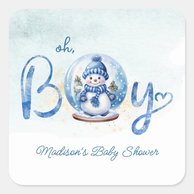 Sticker Carré Baby shower à thème Oh Boy Winter (Devant)