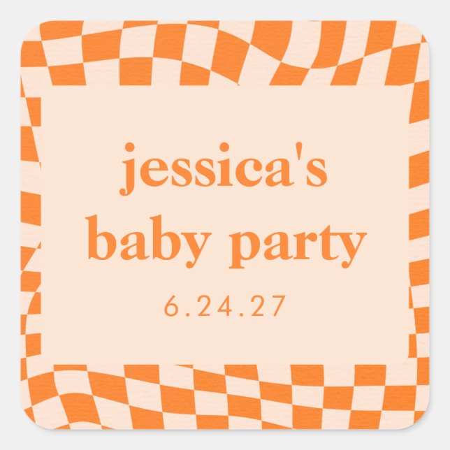 Sticker Carré Baby shower Abstrait Retro Orange (Devant)