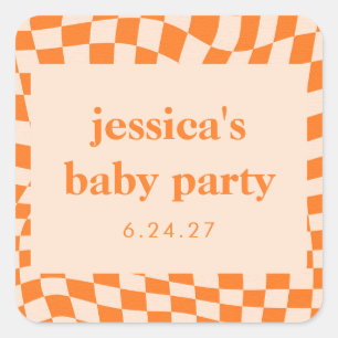 Sticker Carré Baby shower Abstrait Retro Orange