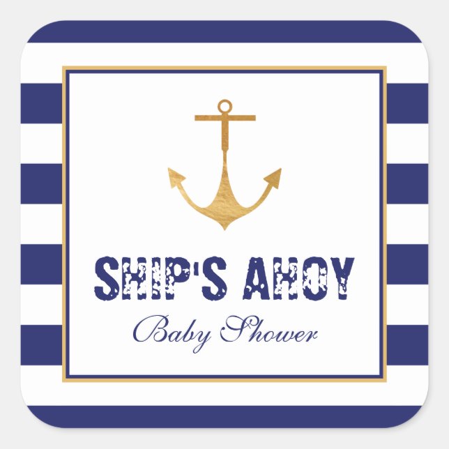 Sticker Carré Baby shower Ancre nautique (Devant)