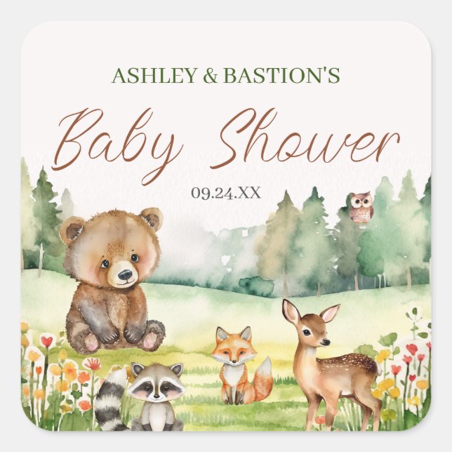 Sticker Carré Baby shower animal blanc neutre mignon (Devant)