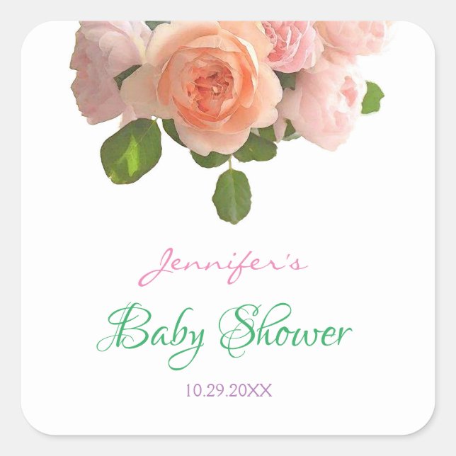 Sticker Carré Baby shower aquarelle Floral Modèle manuscrit (Devant)