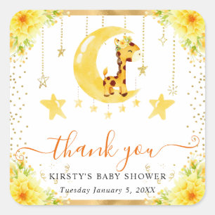 Sticker Carré Baby shower aquarelle girafe florale mignon