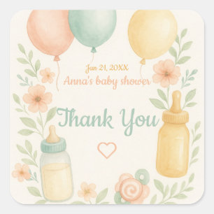 Sticker Carré Baby shower Aquarelle souple