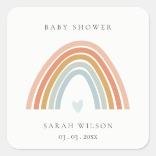 Sticker Carré Baby shower Arc-en-ciel bleu-bleu-blanc élégant