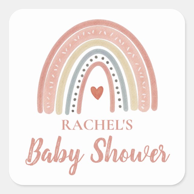 Sticker Carré Baby shower arc-en-ciel Boho (Devant)