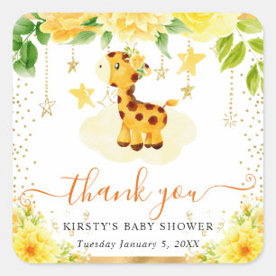 Sticker Carré Baby Shower au thème de girafe florale mignonne aq