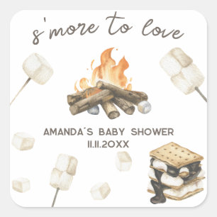 Sticker Carré Baby Shower au thème de S'more à l'aquarelle 