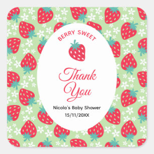 Sticker Carré Baby Shower Baie Sucrée Fraise Verte