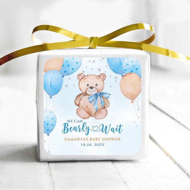 Sticker Carré Baby shower Bearly Wait (Créateur téléchargé)