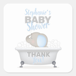 Sticker Carré Baby shower bébé éléphant bulle garçon de bain