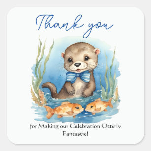 Sticker Carré Baby shower bébé Otter Boy Merci