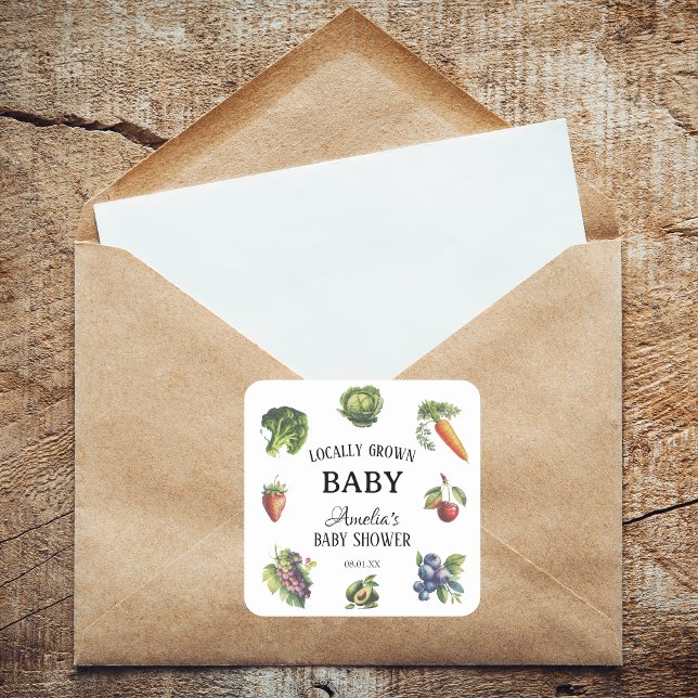 Sticker Carré Baby shower blanc mignon cultivé localement (Créateur téléchargé)