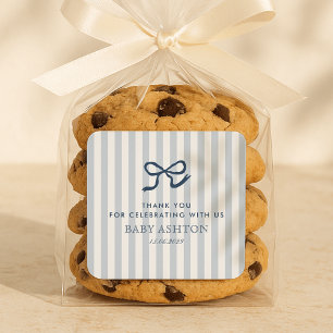 Sticker Carré Baby shower Bleu Bow & Stripes