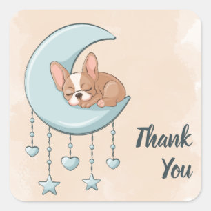 Sticker Carré Baby shower Bleu Chien Chien Chien Chien Mur Franç