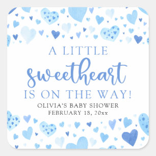Sticker Carré Baby Shower Bleu Petit Amour pour la Saint-Valenti