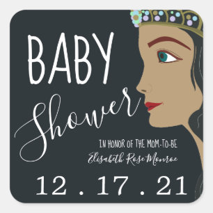 Sticker Carré Baby shower Bleu Princesse Enregistrer La Date
