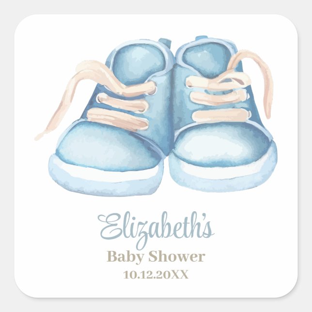 Sticker Carré Baby shower Blue Baby Shoes (Devant)