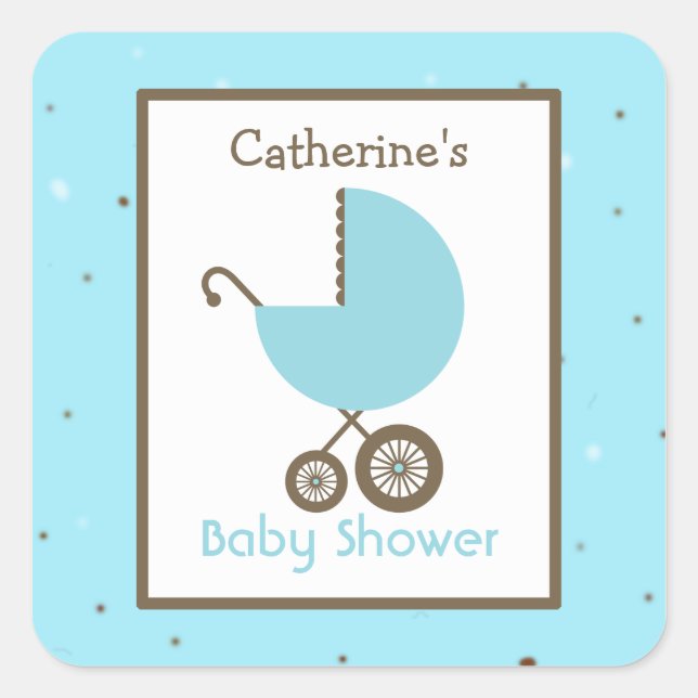 Sticker Carré Baby shower Blue Carriage & Robin's Egg (Devant)