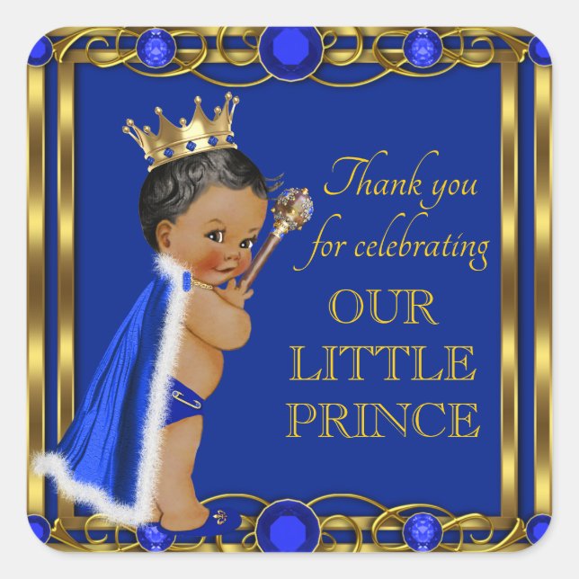 Sticker Carré Baby shower Blue Gold African American Prince (Devant)