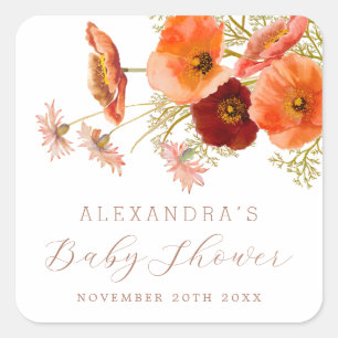 Sticker Carré Baby Shower Bohème Automne Fleurs Personnalisé pou