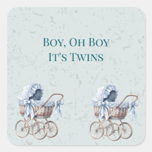 Sticker Carré Baby shower Boho Blue Prams Twin Boys