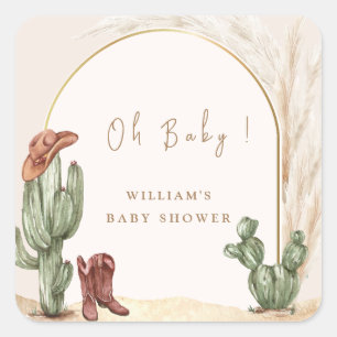 Sticker Carré Baby shower Boho Cactus Arch Desert Cowboy