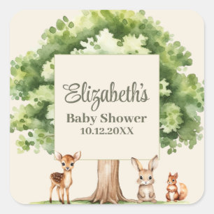 Sticker Carré Baby shower Boho Cute Woodland Animaux