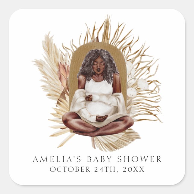 Sticker Carré Baby shower Boho Florals (Devant)