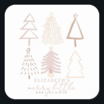 Sticker Carré Baby shower Boho Pink Christmas Trees<br><div class="desc">Cet auto-collant de baby shower de vacances "joyeux petit baby shower" propose des arbres de Noël dans des tons roses poussiéreux. Personnalisez-le selon vos besoins. Vous pouvez trouver des produits correspondants dans mon magasin.</div>
